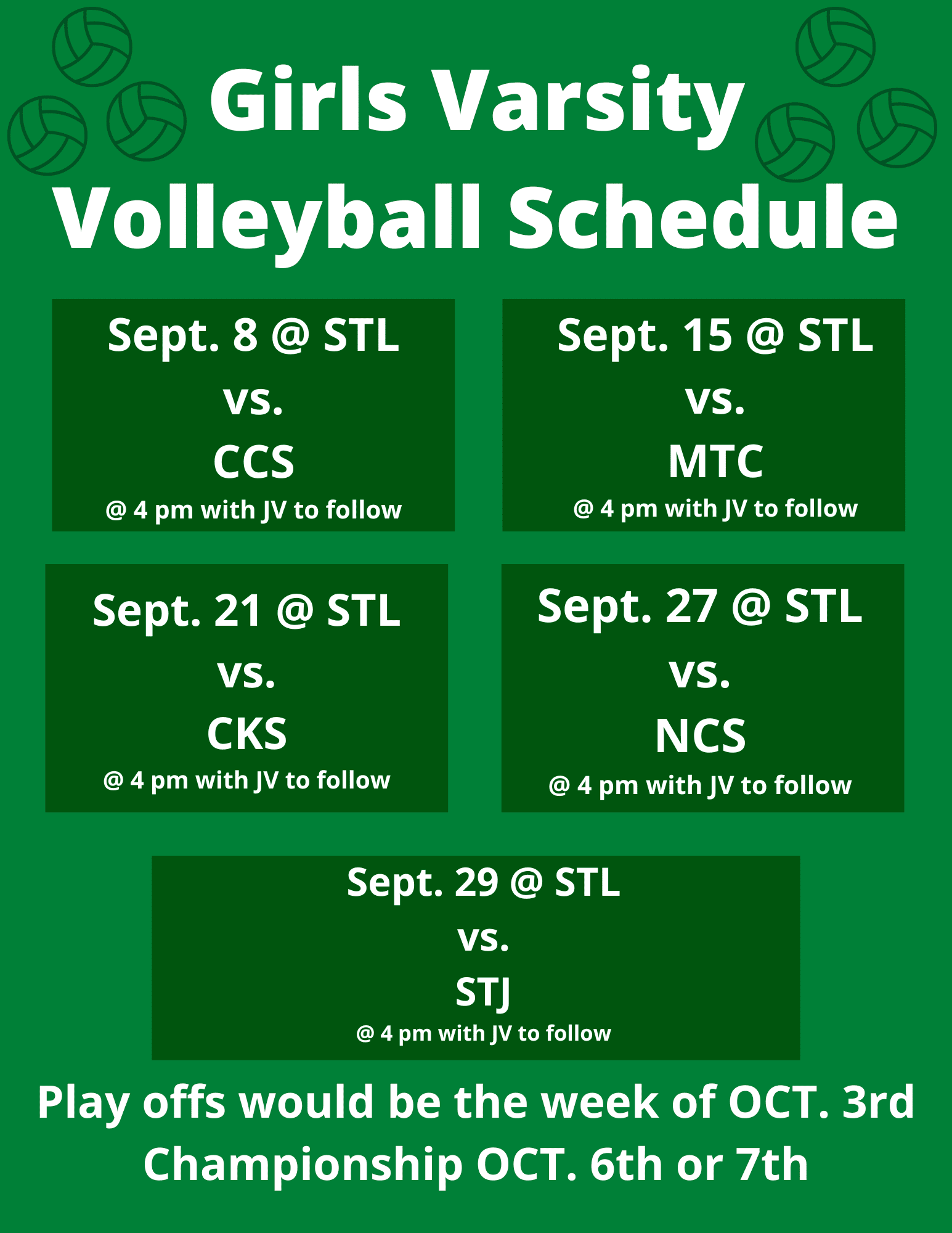 Girls Volleyball Schedule St. Lawrence Catholic School