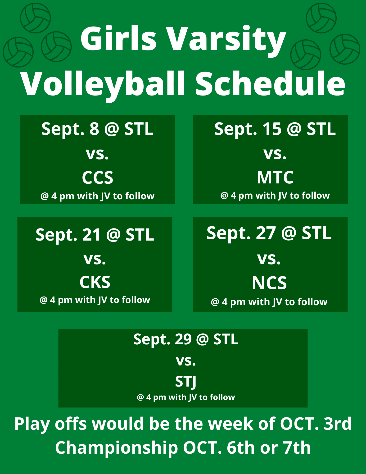 Girls Volleyball Schedule St Lawrence Catholic School